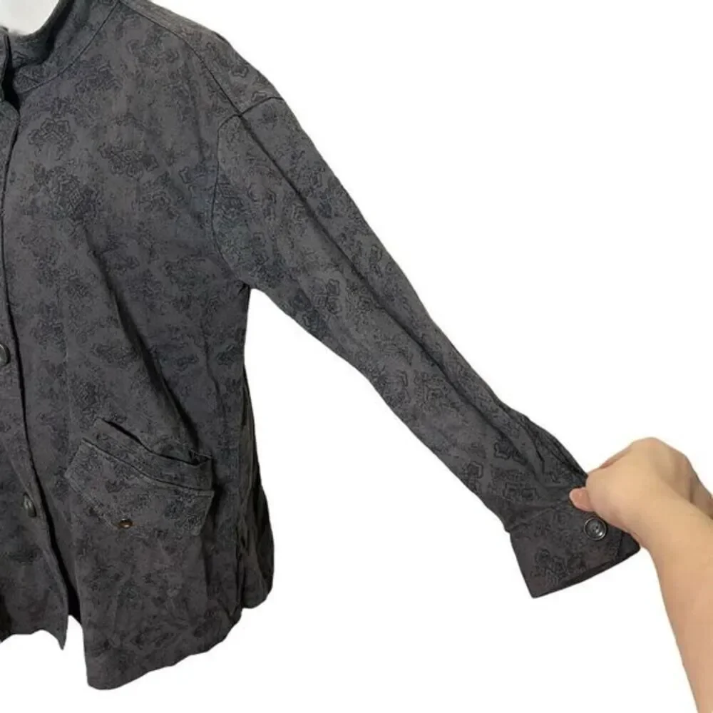 Free People Jacquard‎ Utility Jacket Women's Size XS Gray Printed Boho Oversized